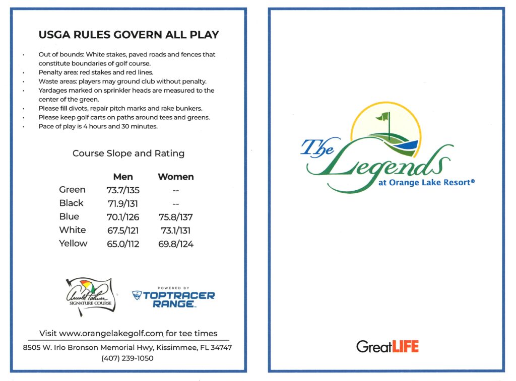 Legends at Orange Lake Scorecard Front